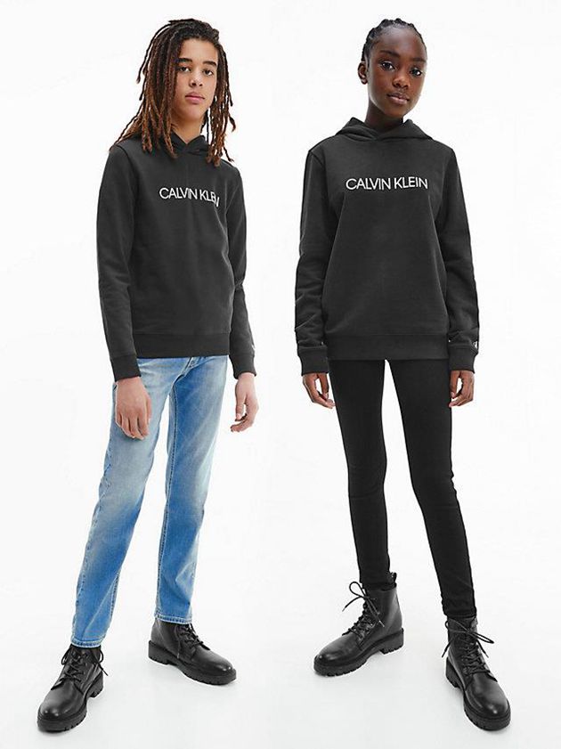 Calvin Klein USA Unisex Logo Girls Hoodie Black 9503728-KH